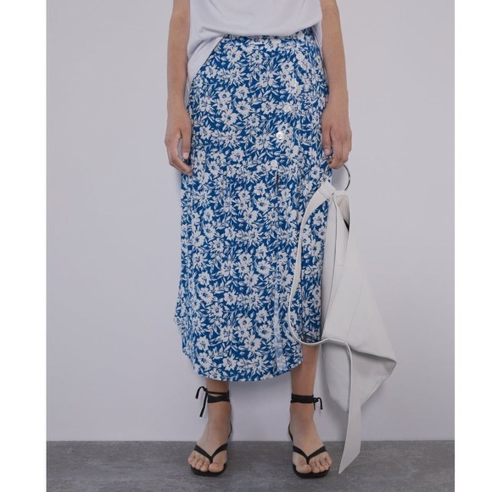 Zara Floral Print A-Line Midi Skirt